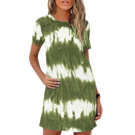 Womens Plus Size Mini Dress Tie Dye Summer Casual Short Sleeve Sundress Loose