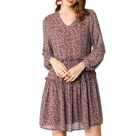 Allegra K Junior S Loose V Neck Tiered Floral Shift Dress