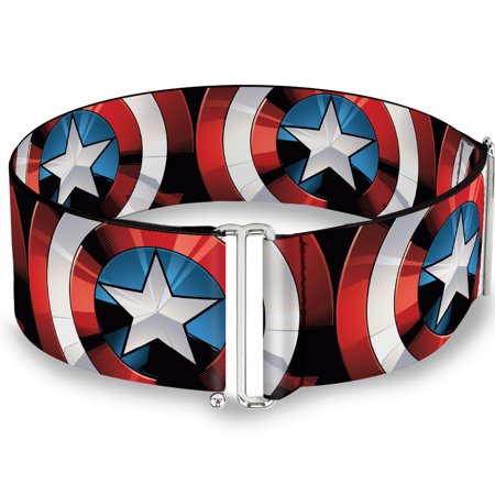 Marvel Comics Belt  Cinch Belt Captain America Pop Art Shield Repeat Black  3.0 Inch Wide  23 to 44 Inches