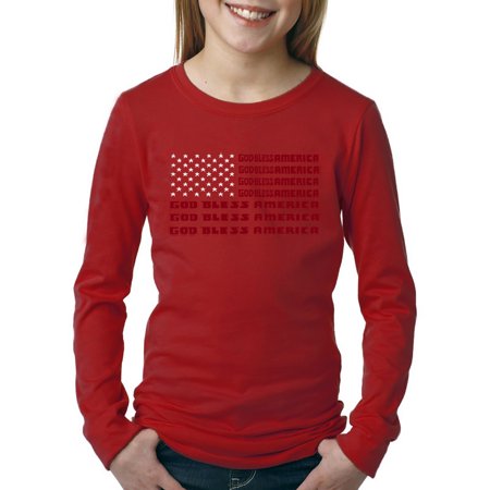 LA Pop Art Girl S Word Art Long Sleeve - God Bless America