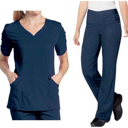 Landau Urbane Ultimate Womens Scrub Set 9550 Chloe Sweetheart Top and 9300 Bailey and Drawstring Cargo Pant Navy (XLG Top/Pant Tall XL)