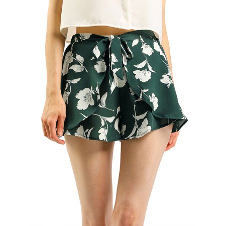 Allegra K Juniors Shorts Casual Elastic Waist Summer Beach Floral Shorts