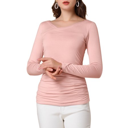Allegra K Women S 3/4 Sleeves Ruched V Neck Casual Solid Top Blouse