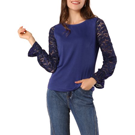 Allegra K Women S Long Lace Flare Sleeve Knit Blouse Top