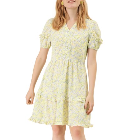 Allegra K Women S V Neck Casual Floral Short Sleeve Ruffle Tiered Dress