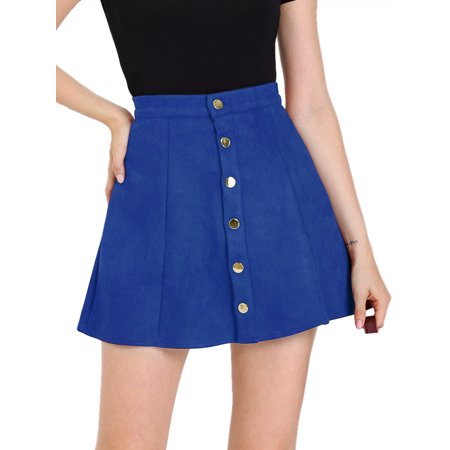 Allegra K Junior S Faux Suede Front Button Mini a-Line Skirt
