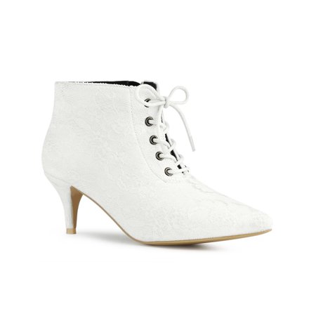 Allegra K Women's Point Toe Zipper Kitten Heel Boots