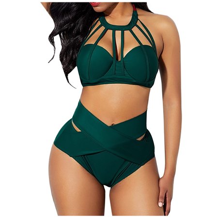 MIARHB Women's Swimwear Patchwork Charming Bikini Bandage Split Swimsuit Beachwear Set