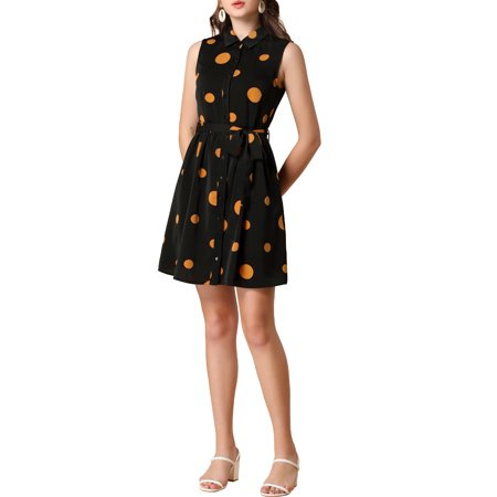 Allegra K Women S Polka Dots Button Down Tie Waist Sleeveless Shirt Dresses
