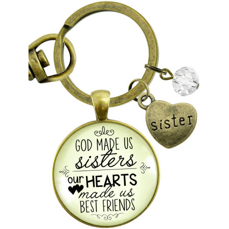 Sisters Gutsy Goodness Bronze Keychain God Made Us Sisters Best Friends Faith Pendant Jewelry Heart Charm
