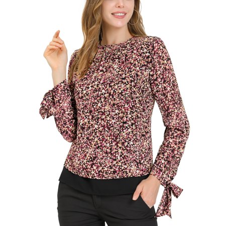 Allegra K Women S Floral Round Neck Long Sleeve Ruffle Blouse