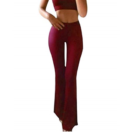 Kiapeise Women Long Flared Pants Slim Fit Wide Leg Work High Waist Pants Lady Pop Stretch Trousers