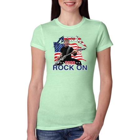America 2020 Rock on Trump Rockstar Guitar Player  Womens Political Slim Fit Junior Tee, Mint, Medium