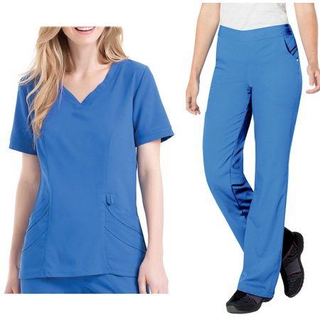 Landau Urbane Ultimate Womens Scrub Set 9550 Chloe Sweetheart Top and 9300 Bailey Drawstring Cargo Pant Royal (SML Top/Pant XSM)