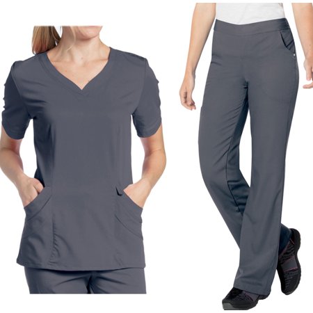 Landau Urbane Ultimate Womens Scrub Set 9550 Chloe Sweetheart Top and 9300 Bailey Drawstring Cargo Pant Steel Grey (3XL Top/Pant 2XL)