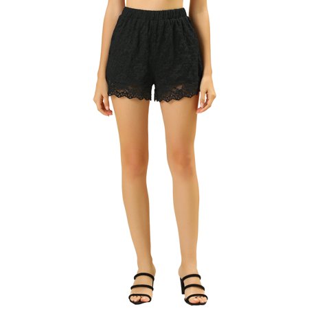 Allegra K Women S Floral Lace Scalloped Hem High Waist Elastic Waist Summer Beach Shorts