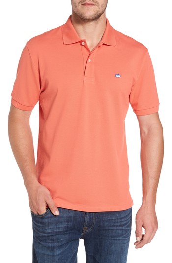 Men's Southern Tide 'Skipjack Micro Pique' Stretch Cotton Polo, Size Large - Coral