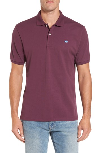 Men's Southern Tide 'Skipjack Micro Pique' Stretch Cotton Polo, Size Small - Burgundy