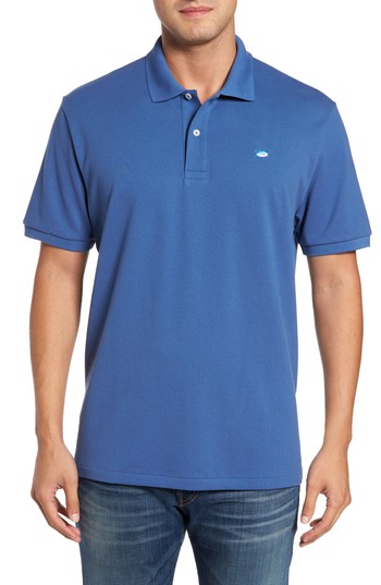 Men's Southern Tide 'Skipjack Micro Pique' Stretch Cotton Polo, Size XX-Large - Blue