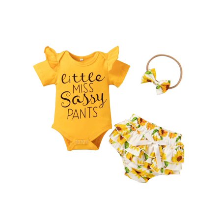 LA HIEBLA Infant Baby Girl 3Pcs Summer Outfits Set, Short Sleeve Romper+ Shorts+ Headband