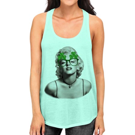 Junior S Marilyn Monroe Shamrock Glasses B1635 PLY Mint Racerback Tank Top Medium Mint