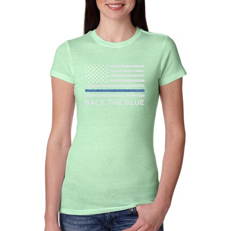 American Flag Back the Blue Support for Law Enforcement Womens Political Slim Fit Junior Tee, Mint, Medium