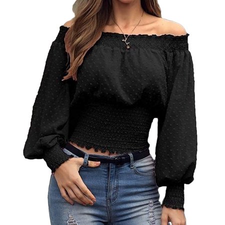 Opperiaya Women Long Sleeve Slim Casual Blouses Off Shoulder Tops