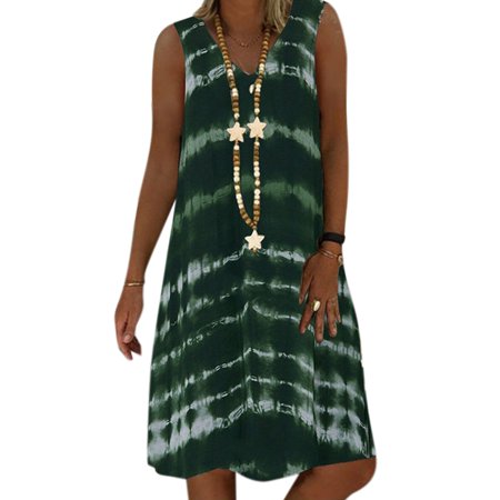 Plus Size Womens Summer V Neck MIDI Dress Ladies Beach Casual Loose Boho Dress