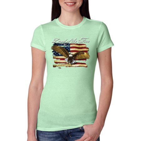 Land of the Free USA Flag Eagle Pride Womens Americana / American Pride Slim Fit Junior Tee, Mint, Medium