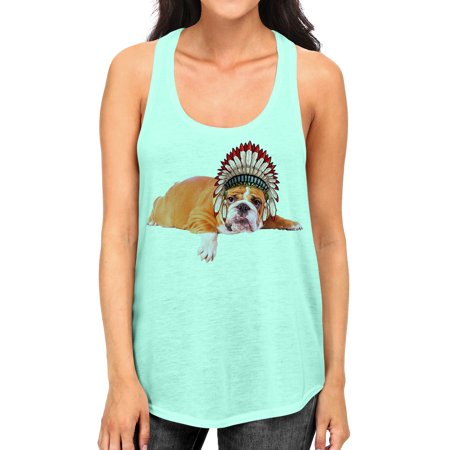 Junior S English Bulldog Native Headdress Tee B1133 PLY Mint Green Racerback Tank Top Medium