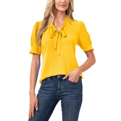 CeCe Ruffle Tie Neck Top in Golden Hour at Nordstrom, Size Medium