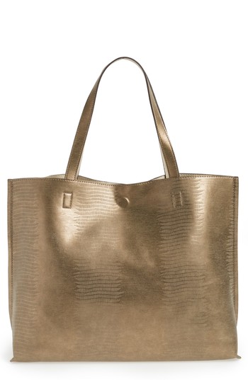 Street Level Reversible Faux Leather Tote - Metallic