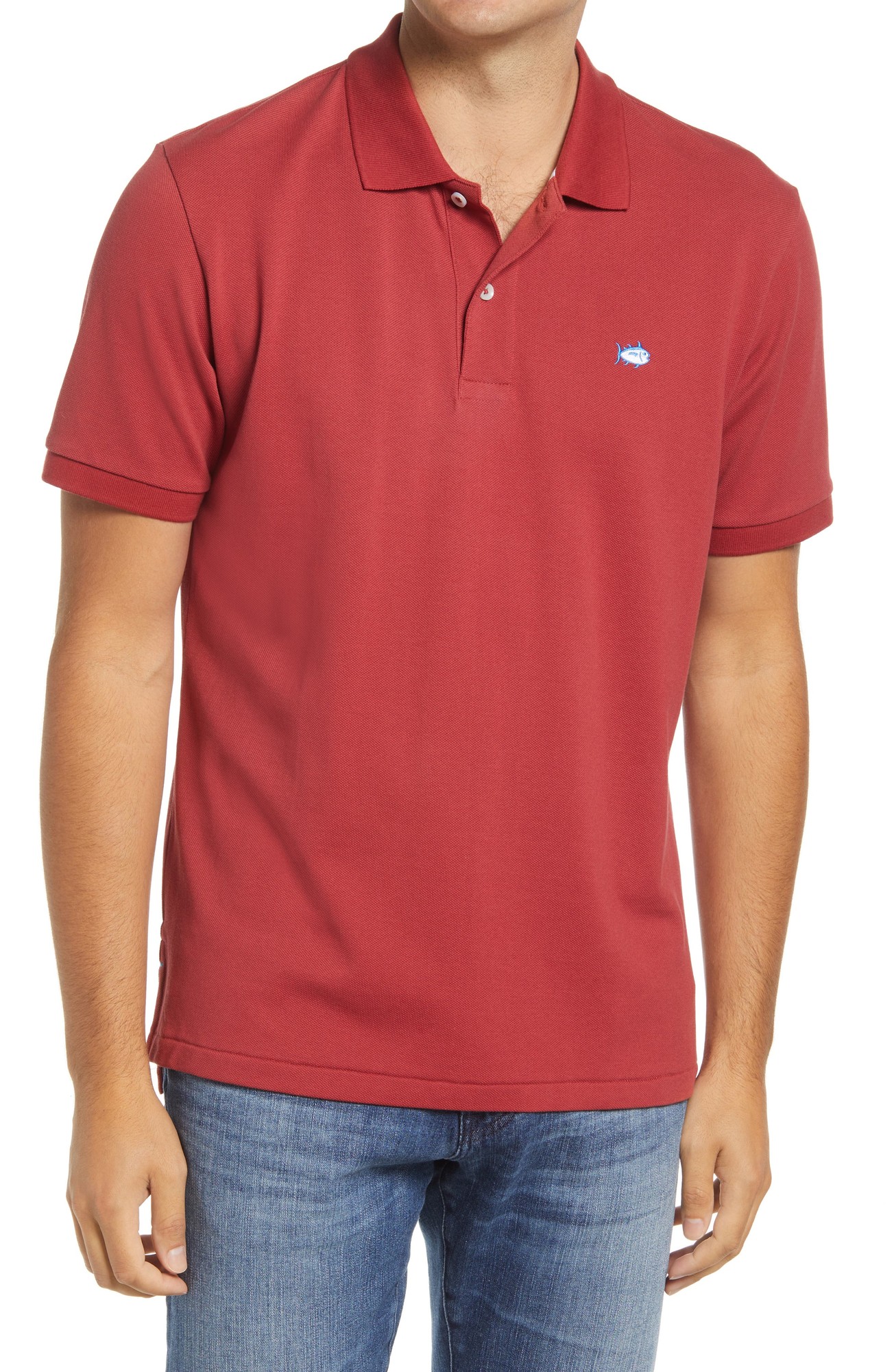 Southern Tide Skipjack Micro Pique Stretch Cotton Polo, Size Large in Barn Red at Nordstrom