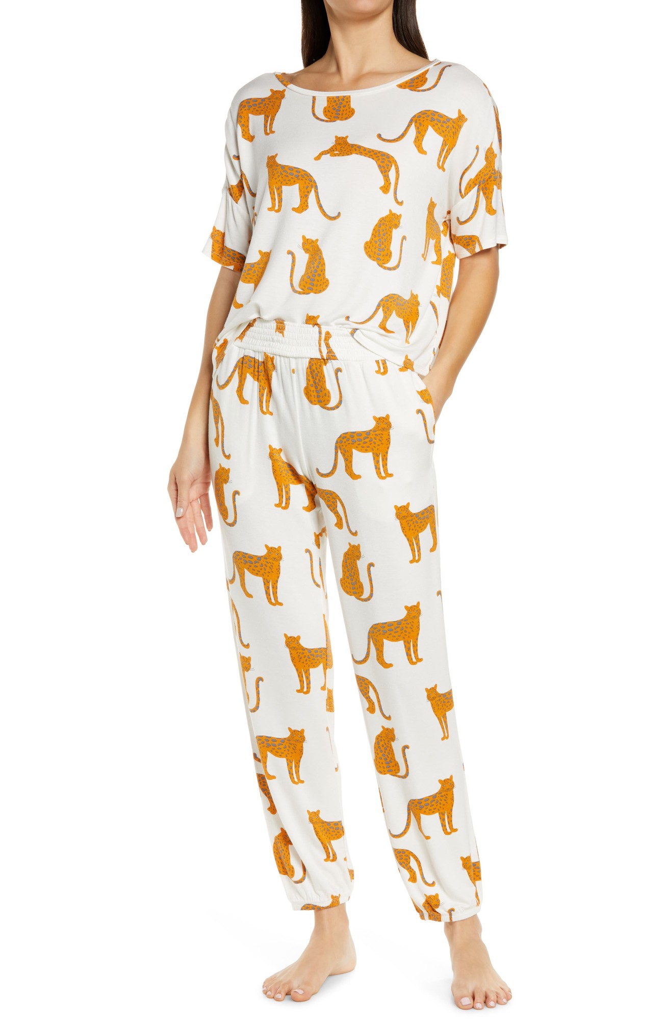 Honeydew Intimates Honeydew Sun Lover Lounge Set, Size Medium in Ivory Leopards at Nordstrom