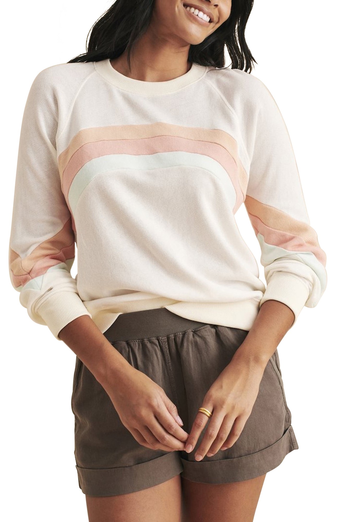 Faherty Molli Crewneck Stripe Sweatshirt in Golden Hour at Nordstrom, Size Large