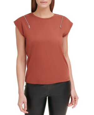 Dkny Zip-Shoulder T-Shirt - Whiskey Sour