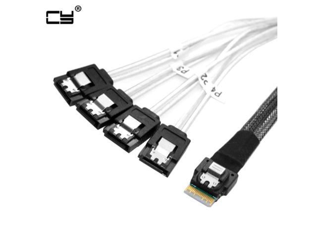 Slim Line SAS 4.0 SFF-8654 4i 38pin Host to 4 SATA 7pin Target Hard Disk Fanout Raid Cable 50cm