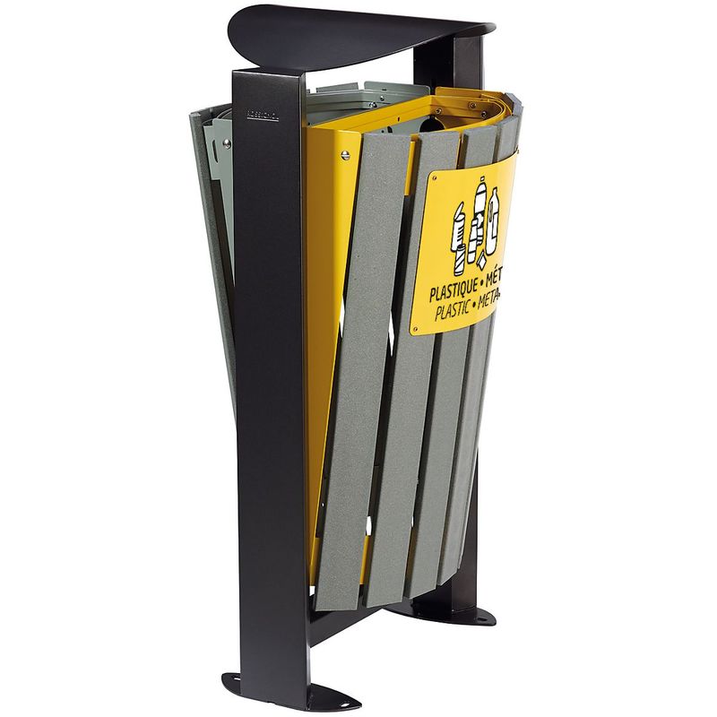 Poubelle 2 X 60 L - Sans Cendrier - Tri Divers/ Plastique - Métal - Recyclé - ARKEA ETIK | Rossignol - Gris | Jaune Viol Ral 1021