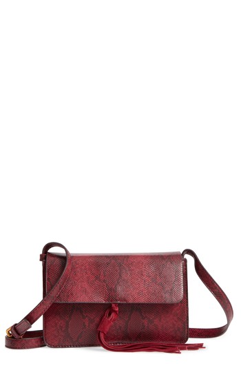 Street Level Snake Embossed Faux Leather Crossbody Bag - Burgundy