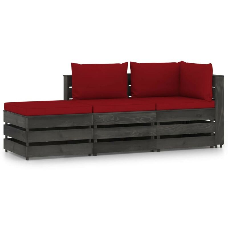 Salon De Jardin 3 Elements Avec Coussins Bois Imprégné De Gris