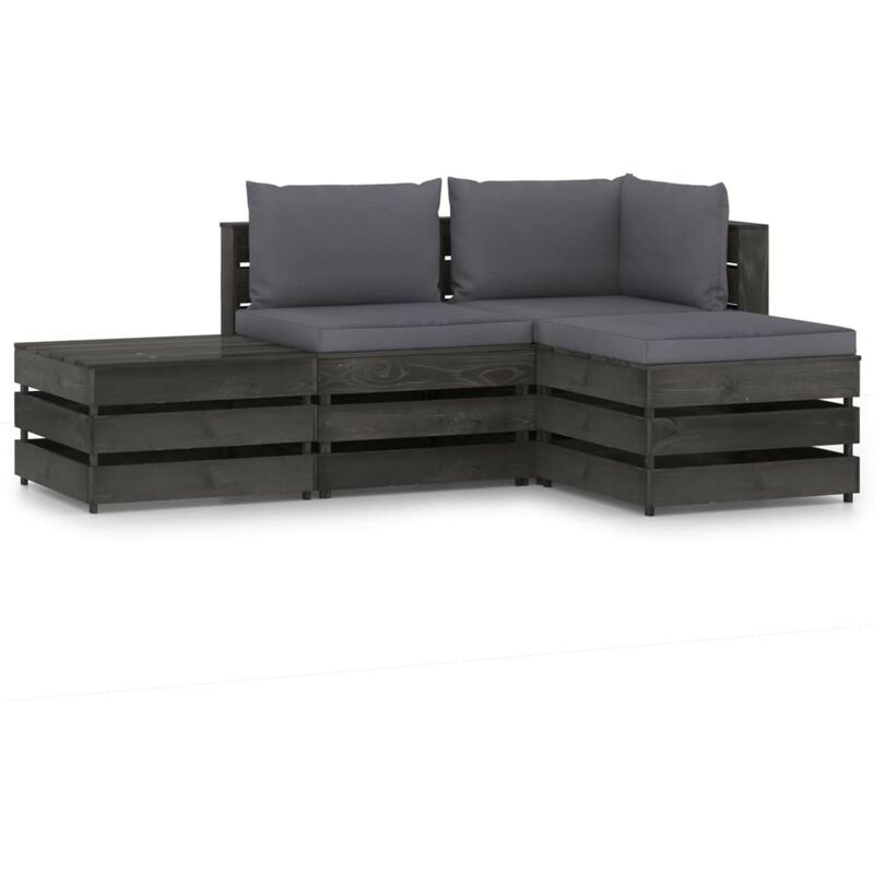 Salon De Jardin 4 Elements Avec Coussins Bois Imprégné De Gris
