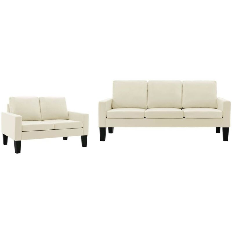 2dgarden - Ensemble Canapés Sofa 2 Pcs Crème Similicuir_Crème thumbnail