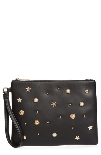 Street Leel Star Stud Faux Leather Clutch - Black