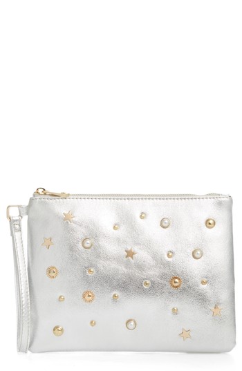 Street Leel Star Stud Faux Leather Clutch - Metallic