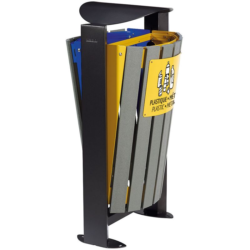 Poubelle 2 X 60 L - Sans Cendrier - Tri Papier/ Plastique - Métal - Recyclé - CYBEL | Rossignol - Colza Ral 1021, Bleu Outremer