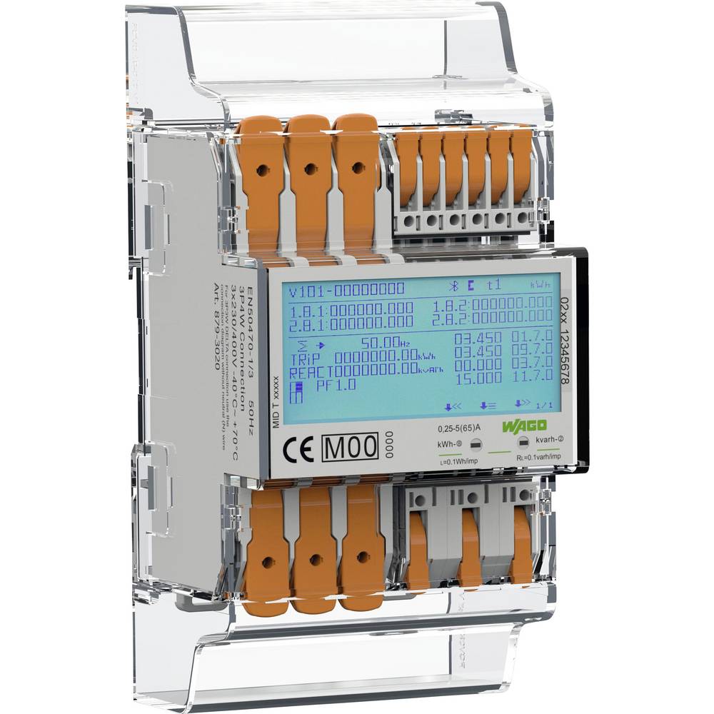 WAGO 879-3000 230/400V 65A 4PU Energy Meter (MID) for Direct Conne