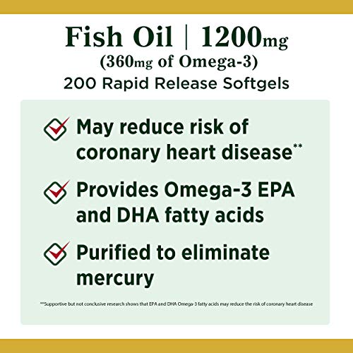 Nature’s Bounty Fish Oil, 1200mg, 360mcg of Omega-3, 200 Rapid Release Softgels thumbnail