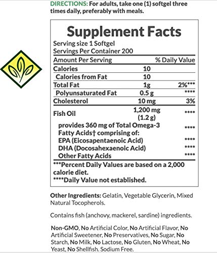 Nature’s Bounty Fish Oil, 1200mg, 360mcg of Omega-3, 200 Rapid Release Softgels thumbnail