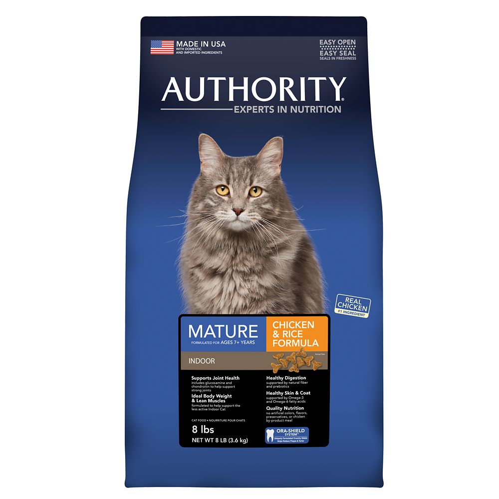 Authority Indoor Mature Adult Cat Food - Chicken and Rice Size: 8 Lb, Chicken & Rice, Kibble, Deboned Chicken