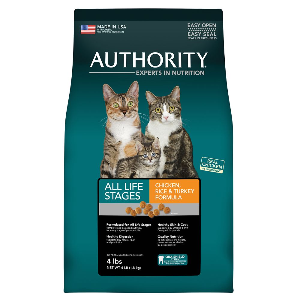 Authority All Life Stages Cat Food - Chicken, Rice and Turkey Size: 4 Lb, Chicken, Rice & Turkey, Kibble, Deboned Chicken